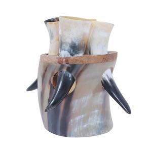 Lot de 4 cornes à boire en corne de buffle naturelle polie, écologiques, avec support, style animalier, pour décoration historique viking - Product Image 4