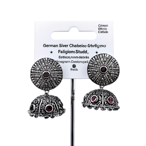 German <b>Silver</b> Chandelier Jhumka Earrings-Ethnic Religious Charm <b>Studs</b> - Product Image 2