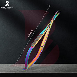 Ciseaux de beauté à ressort légers et durables en acier inoxydable à lame courbée de 4,5 pouces, couleur arc-en-ciel, avec logo personnalisé, fabriqués au Pakistan - Product Image 6