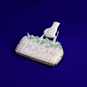 Colgante de Bolsa de Dinero con Incrustaciones de Moissanita, Chapado en Rodio, Plata, Estilo Hip Hop, Joyería para Hombre - Product Image 3