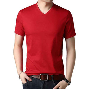 Camiseta de punto de manga corta con cuello en V para hombre, de color sólido, corte ajustado, estilo casual, a precio razonable. - Product Image 4