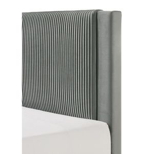 1pc Contemporary Light Gray <b>Bed</b> Queen <b>Platform</b> Plush Upholstered Headboard Low Profile <b>Frame</b> Ribbed Texture Unobtrusive Legs - Product Image 4