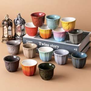 Pots et tasses rustiques arabes, soucoupes à thé en céramique artisanales, collection de poteries de style rustique - Product Image 4