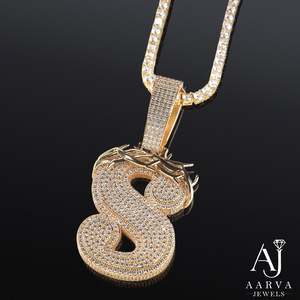 Collier pendentif lettre hip-hop plaqué or rose 18 carats avec micro-incrustation de moissanite pour cadeau de fête - Product Image 2