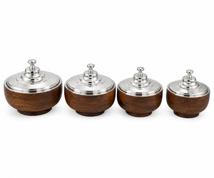 Hammered Design Lid Decorative Double Wall Pot <b>Round</b> Shape <b>Dining</b> <b>Table</b> Top Serve Pot <b>Walnut</b> Finishing Casseroles Server Pot - Product Image 2