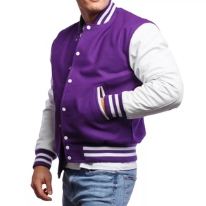 Blouson universitaire d'hiver personnalisé pour homme, col montant, manches en cuir, logo frontal, pour usage décontracté - Product Image 6
