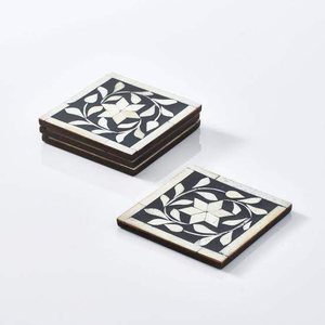 High Quality Eco-Friendly Customizable MDF & Bone Inlay Coaster Classic <b>Square</b> Design for Home Hotel Office <b>Table</b> use - Product Image 2