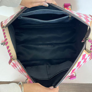 Luxury Large Checkered Speedy Bag Women's Hand <b>Tooled</b> <b>Leather</b> Travel Handbag Fashion Duffel Bag Designer Everyday Carry Purse - Product Image 6