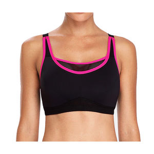 Sujetador deportivo de alto impacto para mujer con soporte acolchado, malla transpirable, secado rápido y logo frontal, top de fitness - Product Image 5