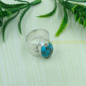 Natural Copper Turquoise Gemstone <b>Ring</b> Handmade 925 Sterling <b>Silver</b> <b>Statement</b> <b>Ring</b> Boho <b>Ring</b> Artisan Jewelry Women Men Gift Her - Product Image 2