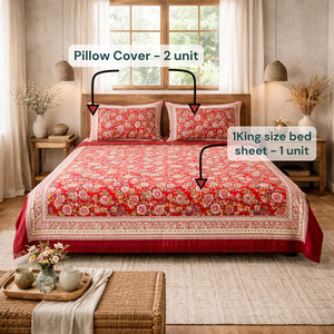 Parure de lit 3 pièces en coton imprimé à la main de Jaipur, taille King, teintures non toxiques, douce, respirante, écologique, 200 fils, lavable en machine - Product Image 6