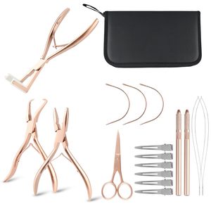 Kit d'outils pour extensions de cheveux, pinces, ciseaux, clips, aiguilles en métal rose gold pour l'installation et le retrait - Product Image 1