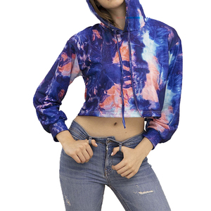 Sweat à capuche court pour femme imprimé tie-dye, édition 2026, style sportif, à prix abordable - Product Image 2