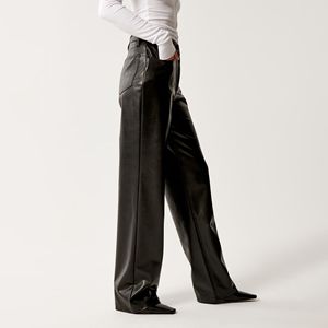 Pantalones de Lona Verde Personalizados con Detalles en Cuero para Mujer, Nuevo Diseño, Estilo Urbano, Corte Regular, Casual, para Invierno, con Logotipo, Frente Plano, Cintura Media - Product Image 5