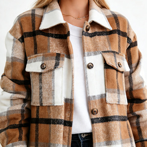 Oferta especial en Temu: Chaqueta tipo shacket a cuadros para mujer, otoño-invierno, informal, manga larga, con solapa, botones, bolsillos y corte holgado. - Product Image 1