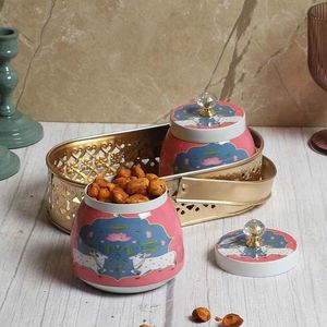 Pot à fruits secs rond en métal avec motif vache violette, style indien traditionnel, accessoire de décoration de table - Product Image 4