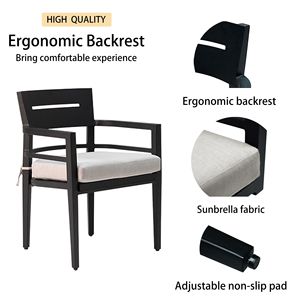 Sedie da Esterno Stazionarie Ember Nere in Alluminio K/D per Patio, Set da 4 con Cuscini in Tessuto Sunbrella e Piedi Affusolati, Ideali per Esterni - Product Image 2