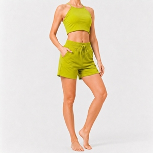 Ensemble de vêtements de détente d'été pour femmes, haut court sans manches et short confortable à cordon de serrage, tenue assortie - Product Image 1
