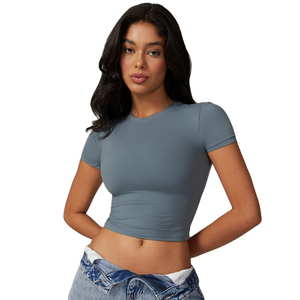 Camiseta Corta de Alta Calidad Personalizada para Mujer, Ecológica, Transpirable, de Secado Rápido, Ajustada, de Algodón, con Hombros Caídos, 220g, Estilo Urbano - Product Image 2