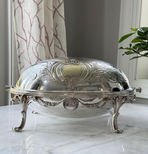 Plat à chafing rectangulaire classique en argent avec couvercle à anse et pieds décoratifs robustes ; disponible à prix de gros. - Product Image 3