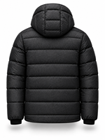 Veste matelassée à capuche noire pour homme, imperméable, coupe-vent, décontractée, fermeture éclair sur le devant, logo, 100% polyester, hiver, longueur standard