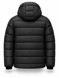 <b>Men's</b> Black Hooded Puffer <b>Jacket</b> Waterproof Windproof <b>Smart</b> Casual Zipper Front Logo 100% Polyester Winter Regular Length - Product Image 3