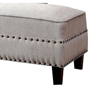 Chaise longue contemporanea in tessuto beige effetto lino con finiture a borchie per soggiorno moderno, include cuscino per panca - Product Image 6