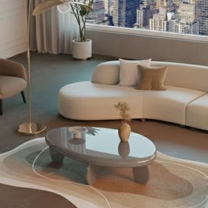 Table basse moderne en pierre de galets 46 po x 29 po x 12 po gris brillant - Product Image 6