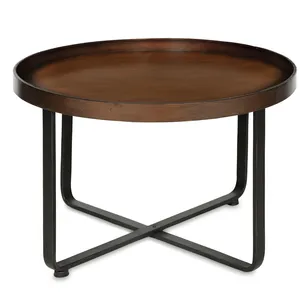 Premium Coastal Iron Coffee Table with <b>Gold</b> <b>Frame</b> Removable Tabletop Round Shape for Living Room Indoor Use - Product Image 2