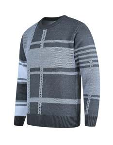 Pull en tricot géométrique pour homme, manches longues, 100% acrylique, style hiver, motif gris et blanc - Product Image 1