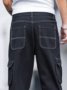 Jeans Negros de Mezclilla para Hombre, Corte Holgado, Alta Calidad, Estilo Urbano, Transpirables, Lavados, Primavera - Product Image 6