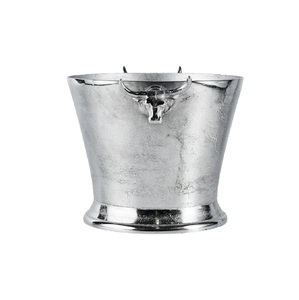 Refroidisseur à vin en métal argenté antique, seau à glace pour champagne, forme ronde, refroidisseur à vin fait à la main, seau à glace de table avec poignée - Product Image 4