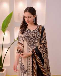 Ensemble Salwar Kameez traditionnel pour femmes, imprimé numérique, polyester, séchage rapide, coupe ample, longueur cheville, tenue décontractée, style Inde Pakistan - Product Image 3
