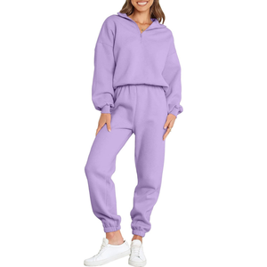 Conjunto Deportivo de Dos Piezas para Mujer, Color Lavanda, Sudadera de Felpa, Pantalones Deportivos, Ropa Deportiva Personalizada - Product Image 1