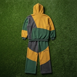 Ensemble de survêtement en molleton pour homme, couleur vert moutarde et gris, veste zippée et pantalon large, streetwear personnalisé, vêtements de sport - Product Image 5