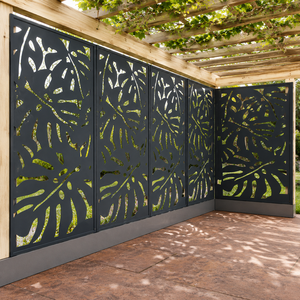 Dark Metal Laser Cut Leaf <b>Privacy</b> <b>Screen</b> Outdoor Decorative Garden Fence Panel Pergola Patio Divider Modern Wall Design Panel - Product Image 3