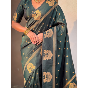Bottle Green Soft <b>Silk</b> Saree with Traditional Zari Woven Design Elegant <b>Shawl</b> - Product Image 2