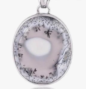 Pendentif Dendrite Naturel en Argent Sterling, Serti de Pierres, Breloque Ovale Faite à la Main, Tendance et Personnalisée pour Femme - Product Image 1
