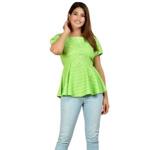 Haut d'été en rayonne à rayures vertes, vente en gros, décontracté, ethnique, pour usage quotidien, confortable, vêtements pour femmes, protection solaire - Product Image 1