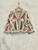 Veste Suzani en velours brodée à la main avec motif colibri, style bohème, colorée, motif oiseau arctique indien, art floral folklorique, manteau pour femme