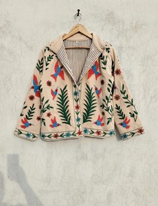 Veste Suzani en velours brodée à la main avec motif colibri, style bohème, colorée, motif oiseau arctique indien, art floral folklorique, manteau pour femme - Product Image 2