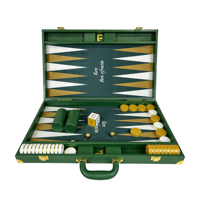 Jeu de backgammon de tournoi vert de 23 pouces, grand format, en bois et métal personnalisé, avec pions et dés