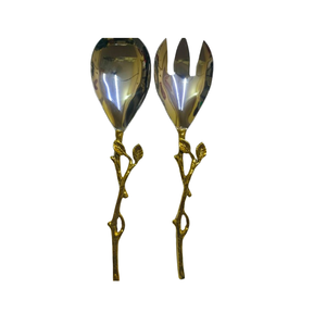 Juego de Cubiertos de Lujo con Mango de Rama Dorada, Cuchara y Tenedor de Acero Inoxidable con Diseño de Hoja, Juego de Cubiertos Hechos a Mano para Boda - Product Image 1