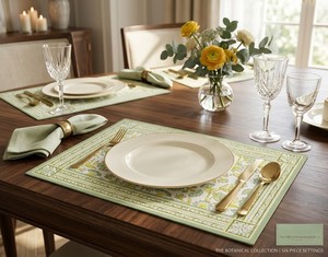 Ensemble de 6 sets de table carrés en coton lavable, faits main, à imprimé floral vert, pour table à manger, vente en gros de linge de table - Product Image 3