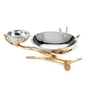 Handmade Premium Iron Serving Bowl <b>Set</b> with Gold Floral Accent for Stylish <b>Table</b> Arrangement - Product Image 1