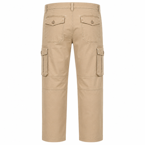 Pantalon cargo pour homme, coupe droite, multi-poches, style streetwear, toile imperméable, poids moyen, beige, fermeture éclair, pour le printemps - Product Image 2