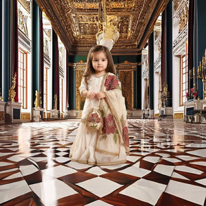 Elegante Traje Sharara de Seda para Niñas, con Bordado Floral, Ropa Étnica de Lujo para Bodas, Fiestas y Eid 2026, Estilo Indio-Pakistaní - Product Image 1