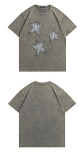 Oversized Men's Star Applique T-<b>Shirt</b> Short Sleeve Cotton Street Style O-Neck Geometric Pattern Vintage Tee - Product Image 3