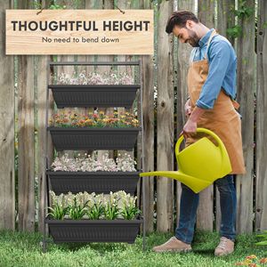 Support de Jardin Vertical Classique à 4 Niveaux, Robuste, en PP pour l'Extérieur, avec 4 Bacs pour Légumes et Fleurs - Product Image 5