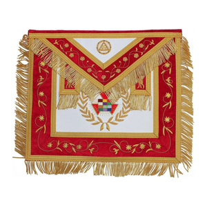 Grand High Priest Royal Arch <b>Apron</b> Red <b>White</b> Gold Floral Embroidery Fringe Tassels Custom Masonic Chapter Regalia - Product Image 1